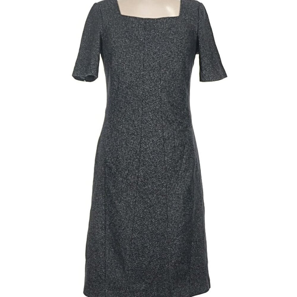 Brooks Brothers Charcoal Dress 8 small medium wool gray gray tweed work midi